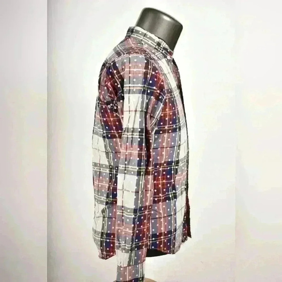 SOPHNET White  Blue Red Polka Dot Tartan Cotton Button Down Shirt Med 38 Japan - Picture 4 of 9
